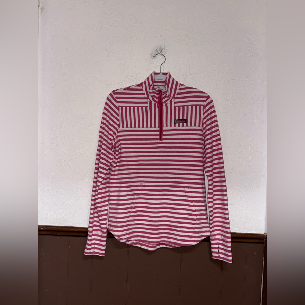 Vineyard Vines | Pink Striped Half-Zip Sweatshirt